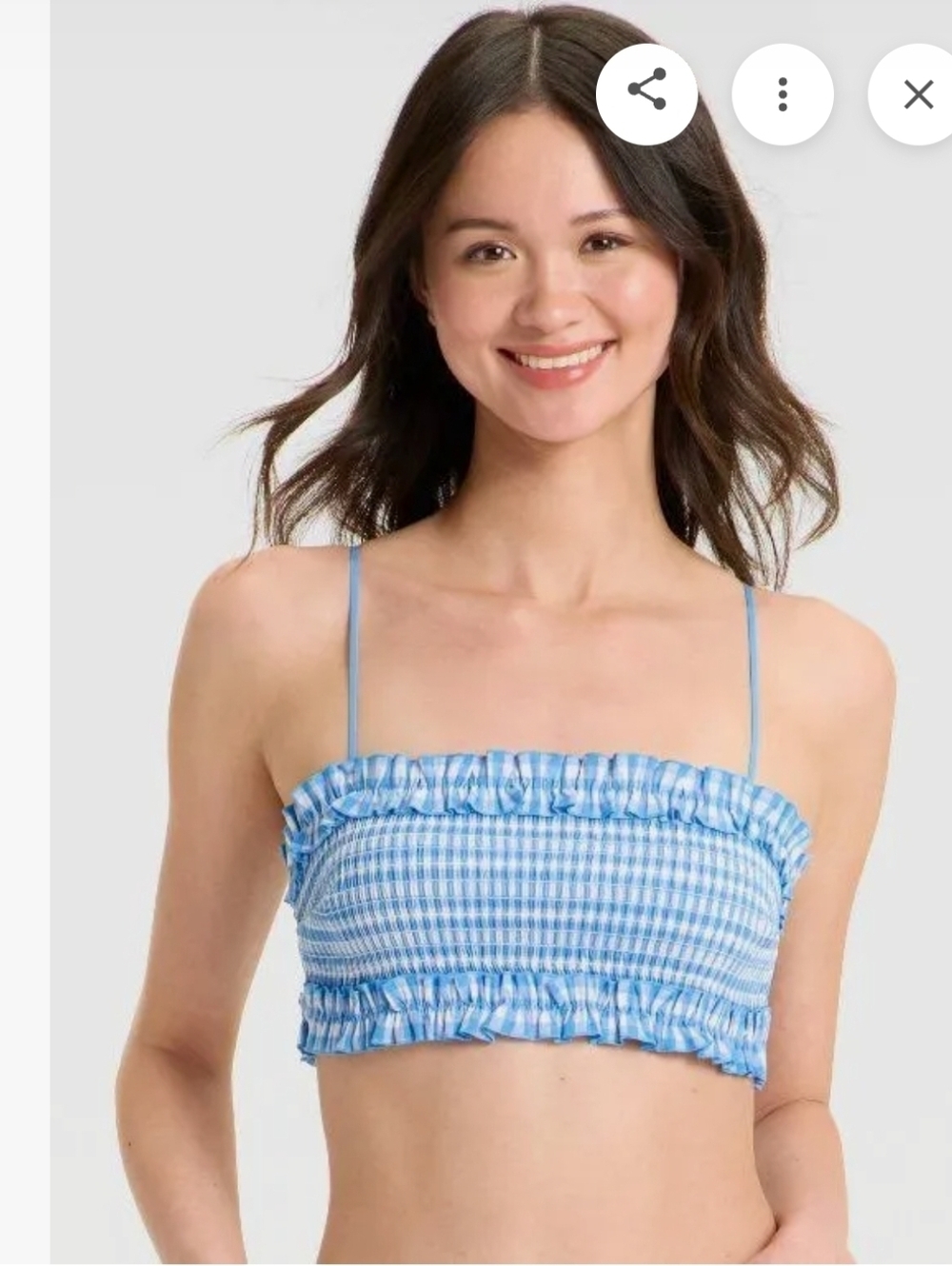 Colsie Women's Gingham Woven Bandeau Bralette Blue Size XS